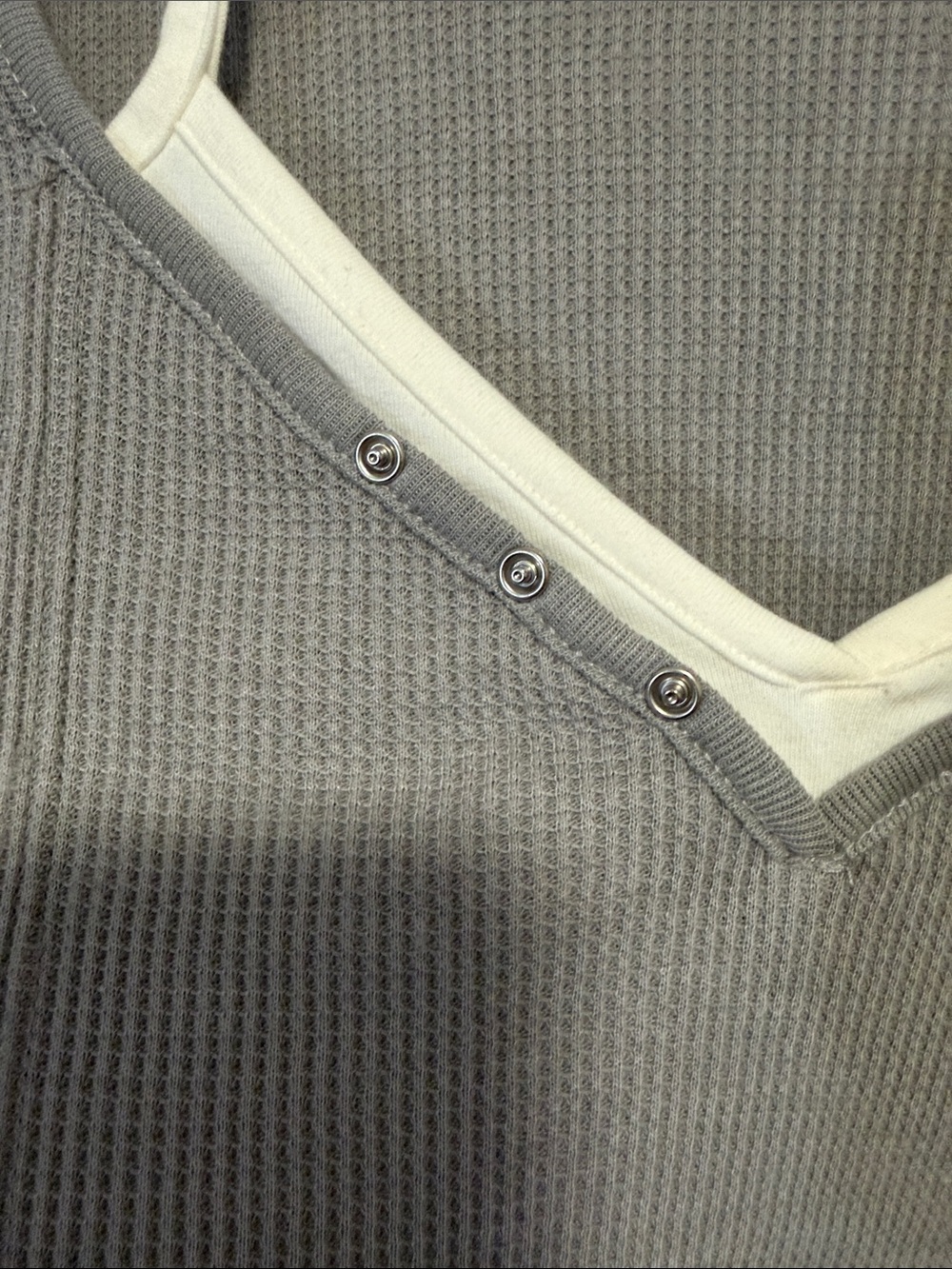 BDG Grey Long Sleeve Layered V-Neck Thermal Top with White Trim - Picture 4 of 6